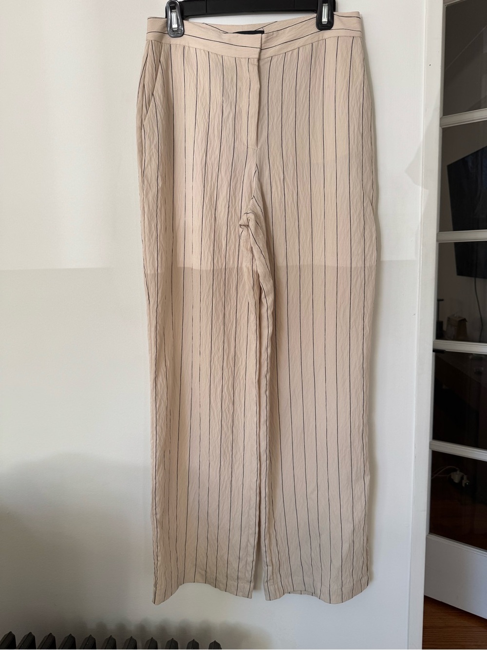 Zara Beige Pinstriped Wide-Leg Pants